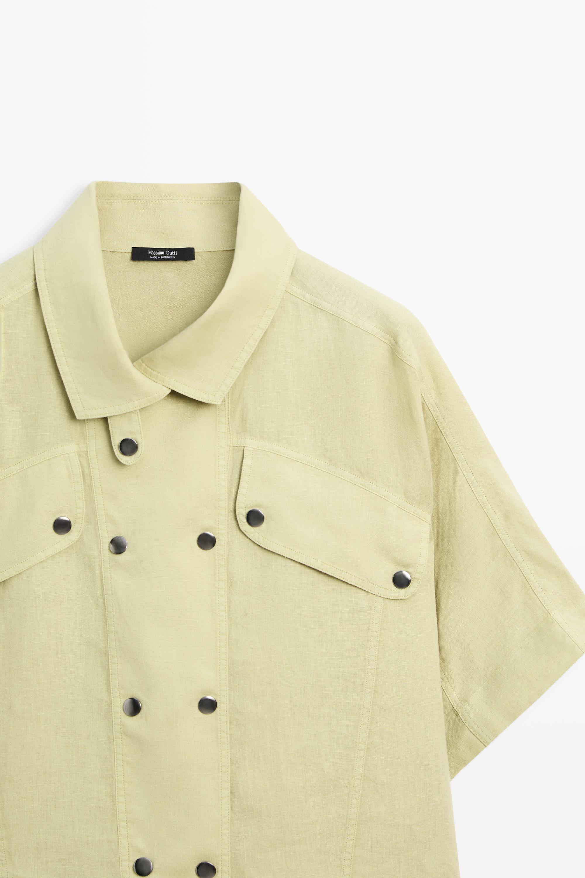 Chemise manches courtes lin à boutons-pression